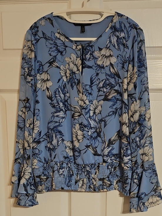 White House Black Market Tops - White House Black Market Light Blue Floral Blouse